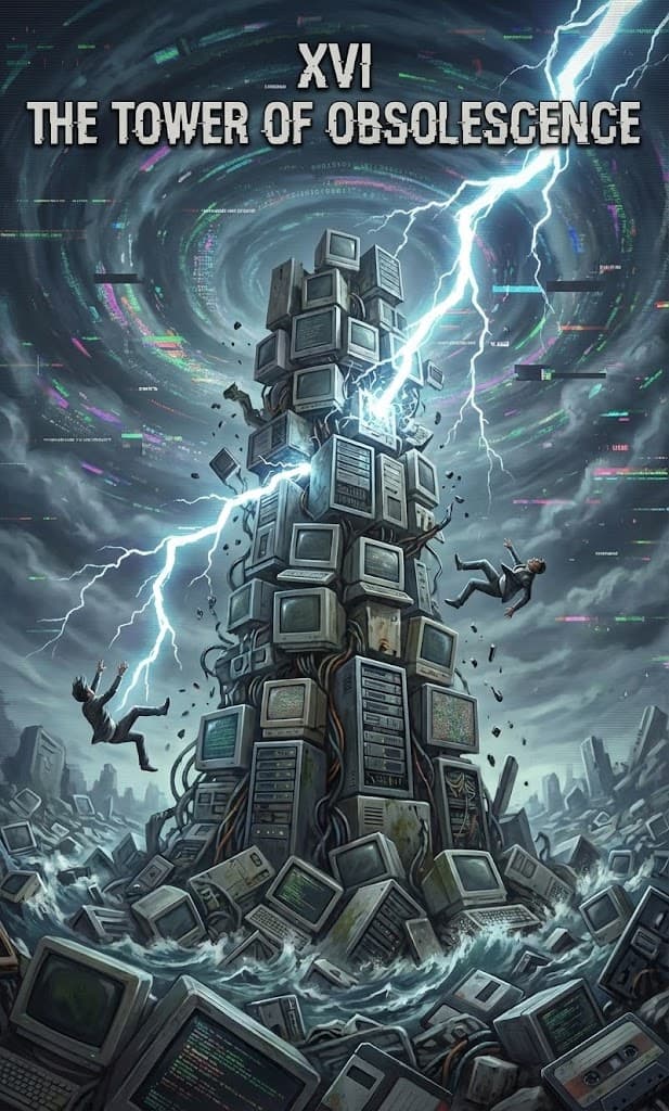 Tower of Obsolescence — Chaos Tarot Card